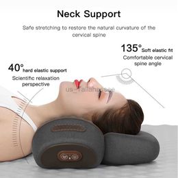 Massaging Neck Pillowws Neck Massage Pillow Heating Vibration Neck Retractor Massager Back Cervical Traction Relax Sleeping Memory Foam Spine Support 240322
