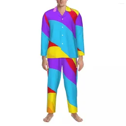Men's Sleepwear Pyjamas Men Colorblock Print Home Nightwear Rainbow Swirls 2 Pieces Loose Set Long-Sleeve Comfortable Oversize Suit