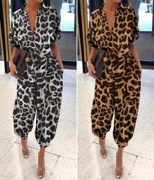 30h Women Leopard Print Jumpsuits Lapel Slim Bodysuit Long Button Rompers Oversized Short Sleeve Dro Women039s TShirt8059601