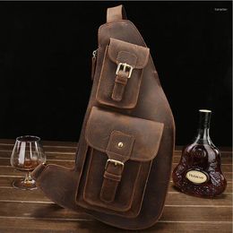 Bag Brand Men Casual Vintage Crazy Horse Leather Messenger Shoulder Geuine IPad Chest Multi-pocket Crossbody MX2035