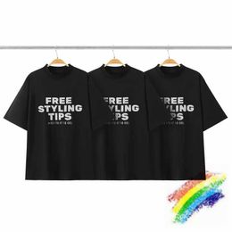 Men's T-Shirts 23SS FREE STYLING TIPS T Shirt Men Women Black Damaged Tee Top Oversize Short Sleeve J240322