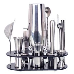 Bar Tools Bartender Kit 23-Piece Cocktail Shaker Set Oval Acrylic Stand For Mixed Drinks Martini Bar Tools Set Stainless Steel 240322