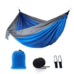 Hammocks 106X55 Inch Outdoor Parachute Hammock Foldable Cam Swing Hanging Bed Nylon Cloth With Ropes Carabiners Haa De Tela Paracaidas Otyvl