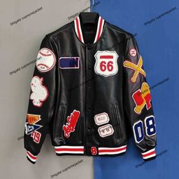 Spring/Fall Jacket High-end soft cowhide multi-label mens and womens jackets Youth casual embroidered baseball uniforms motorcycle