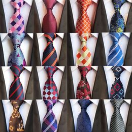 Men's Fashion Tie 8cm Silk Classic Necktie Yellow Blue Plaid Striped Flower Ties Business Wedding Mans Neckwear Gift Accessories