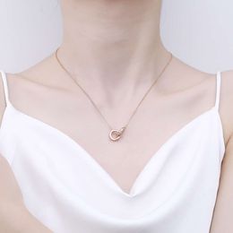 screw choker necklaces carter Jewellery Sterling Silver S925 Rose Gold Plated Double Ring Collar Necklace Caution Machine Chain Clearance Price Welfare Money Card