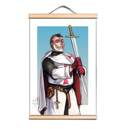 Knights Templar Poster Vintage Solid Wood Scroll Painting - Mediaeval Crusader Warrior Wall Chart Room and Office Wall Decor Muralad sed4