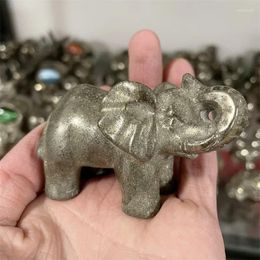 Decorative Figurines Natural Hand Carved Gemstone Pyrite Elephant Figurine Animal Carving Room DecorHome Decoration Accessories