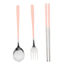 Dinnerware Sets Silverware Cutlery Set Chopsticks Portable Reusable Spoon Spoons Tableware With Storage Case Pink Travel Student