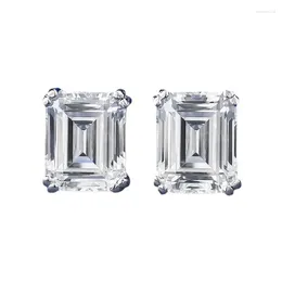 Stud Earrings Spring Qiaoer 925 Sterling Silver 8 10MM Emerald Cut Lab Sapphire High Carbon Diamonds Gemstone Ear Studs Fine Jewelry