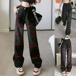 Women's Jeans Ladies Embroidered Wide Legged High Waist Pants Retro Loose Floor Sweeping Straight Leg Street Spicy Girl