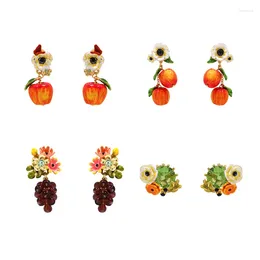 Necklace Earrings Set Enamel Glaze Summer Fruit Pear Grape Wholesale For Woman Trend