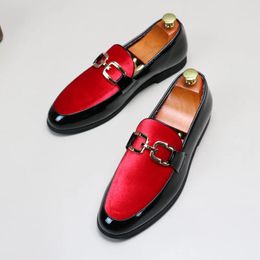 Mens Casual Leather Shoes Mens Fashion Patchwork Party Wedding Loafers Moccasins Men Slip-on Light Comfortable Driving Flats 240314
