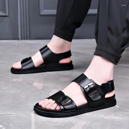 Sandals Beach Shoes Men's Leather Soft Soled Anti-skid Deodorant Summer Style All Cow Youth Driving