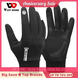 Cycling Gloves WEST BIKING Winter Men Thermal Gloves Windproof Full Finger Cycling Gloves Touch Screen Fleece MTB Road Bike Warm Sport Gear 240322