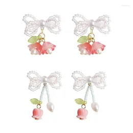 Dangle Earrings Flowers Ear Studs Set Beaded Lovely Unique Jewelry Sweet Floral For Girls