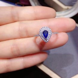 Cluster Rings Classic Sapphire Engagement Ring 0.4ct 4mm 6mm Natural For Woman 925 Silver Jewelry