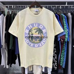 Men's T-Shirts Street Letter Coconut Tree Printed TShirt Mens Vintage Wash Fashion Casual Extra Large Hip Hop T-shirt with Label H240401PPX0