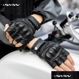 Cycling Gloves Vxw Motorcycle Half-Finger Goat Leather Hard Knuckle Protection Breathable Racing Motocross Mtb Bmx Women Men Drop Deli Otdtm