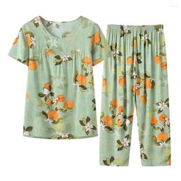 Women's Two Piece Pants Women Spring Clothes Flower Printed Top Set With Retro Style Elastic Waist Wide Leg Design For Comfortable Daily