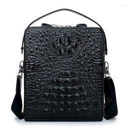 Bag Crocodile Pattern Genuine Leather Men Briefcase Retro Male Double Zipper Shoulder Crossbody Totes Handbag
