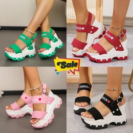 NEW Fashions Women's plus-size sandals with wedge soles, thick heels, round head, open toe letter, one-line buckle GAI Size 35-43