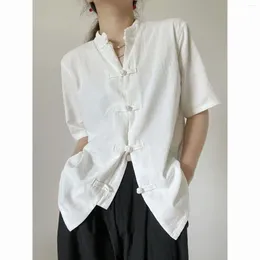 Ethnic Clothing 2024 Chinese Women's Summer Dress Retro Vintage Short Sleeve Cotton Top Style Shirt Coat White