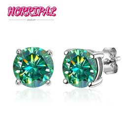 HORRIPAL Green Earring 4 Prongs Classic Trendy Lab Grown Diamond with GRA Certified 925 Sliver Earrings for Women Man 240228