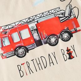 Clothing Sets Toddler Baby Boys Birthday Boy Outfit Construction Fire Truck Short Sleeve T-shirt And Solid Shorts Set