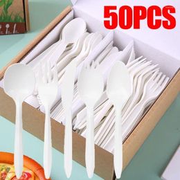 Disposable Dinnerware 50pcs Natural Corn Knife Fork Set For Wedding Birthday Party Utensil Dessert Cake Spoon Tableware