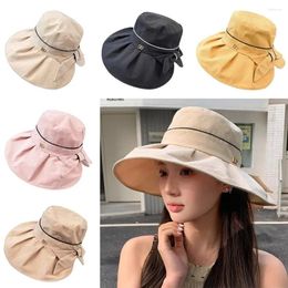 Berets Knitted Fabric Bucket Hat Fashion Breathable Bow Fisherman's Cap Uv Protection Hollow Panama Hats Women
