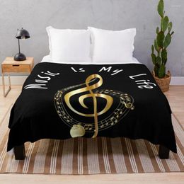 Blankets Musical Note Golden Treble Clef Throw Blanket Cute Plaid Sofa Beach