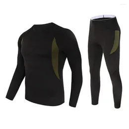 Men's Tracksuits Men Sports Top Pants Set Winter Thermal Underwear Round Neck Long Sleeve Pyjamas With Slim Fit Elastic