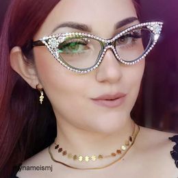 2 pcs Fashion luxury designer 2023 New Cat Eye Diamond Flat Mirror Ball Party Decorative Eyeglass Frame Fashion Personalised Eyeglass Frame Female