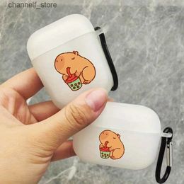 Earphone Accessories Cute Cartoon Capybara Boba Tea Luminous Airpods Case Glow in the Dark Earphone Cover for AirPods Pro 2 3 Gen Case Gift for GirlsY240322