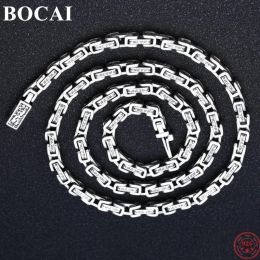 Necklaces BOCAI S925 Sterling Silver Necklace for Men New Fashion Six Syllable Mantra Dragon 5mm Thick BambooChain Argentum Jewellery