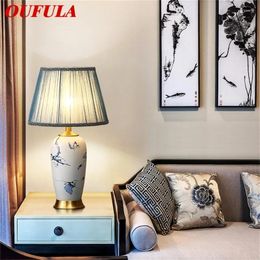 Table Lamps OUFULA Ceramic Blue Brass Luxury Desk Light Fabric For Home Living Room Dining Bedroom Office
