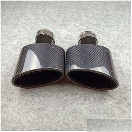 Muffler Glossy Black Carbon Fibre Exhaust Tip For All Cars Outlet 90Mm 155Mm Oval Shape Tail Pipes Left Right Drop Delivery Mobiles Au Otd4O