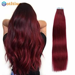 Extensions Adhesive Tape in Hair Extensions Pink Red Real Human Hair Seamless PU Skin Weft Tape on Hair Colorful Solid Teal Color 2.5g/pc