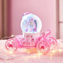 Dream Princess Little Girl Pumpkin Carriage Crystal Ball Music Box Floating Snow Crafts Cute Childrens Birthday Gift 240314