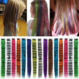 Piece Piece Coloured Feather Hair Synthetic Clip In Hair Feather Colourful False Hair Mixed Colour Straight Hair For Women
