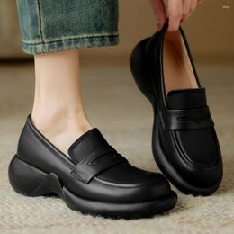 Casual Shoes Women's Cow Leather Thick Sole Platform Flats Moccasins Round Toe High Quality Soft Comfortable Female Sneakers Loafers