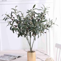 Faux Floral Greenery Artificial Green Leaf Olive Branch Fruit Fake Plants Wedding Home Photography Props Flowers Arrangement Decoration Indoor Y240322