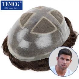 Toupees Toupees Toupee Men Breathable Lace PU Male Hair Prosthesis 100% Natural Human Hair System with Skin Around For Man Free Shipping