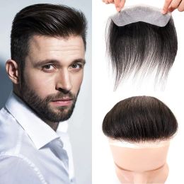 Toupees Hairline Toupee Frontal Hairpiece Men's Toupee 100% Human Hair System VShape Hairline Replacement System Natural Black Hair