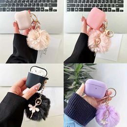 Earphone Accessories Ballet Pendant Earphone Case For AirPods 3 Cover with circular Heart Plush Fluffy Keychain For Airpods 1 2 Pro Pro2 fundaBalletY240322