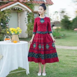 Ethnic Clothing 2024 Spring Chinese Style Retro National Improved Round Collar Half Sleeve Cheongsam Blouse Loose Skirt Two-piece Suit T001