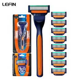 Razor (1 Handle With 9 Refills) Manual Shaving Razor For Men Sharp Safety Shaver Stainless Steel 4 Layer Blades Face Beard Trimmer Set
