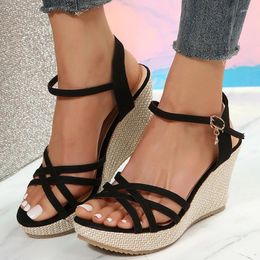 Dress Shoes Ankle Strap Wedge Heel Sandals For Women 2024 Cross Strappy Thick Platform Sandalias Woman Summer Buckle Gladiator Ladies