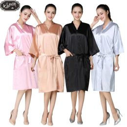 Tools Salon Client Gown Robe Cape Barber Kimono Style Imitation Silk Hairdressing Smock Beauty SPA Hotel Bathrobe Guest Clothes